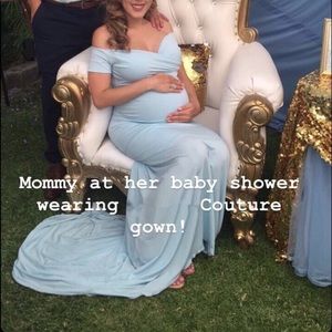Elegant Baby blue maternity long dress with tail